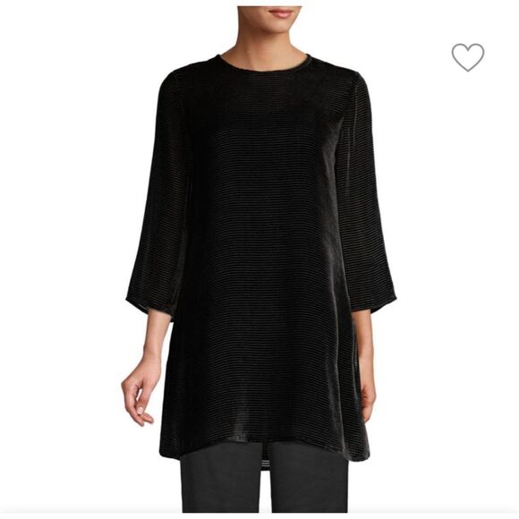 Eileen Fisher Silk Velvet Burnout Tunic Dress Black XS NWT - Picture 1 of 10